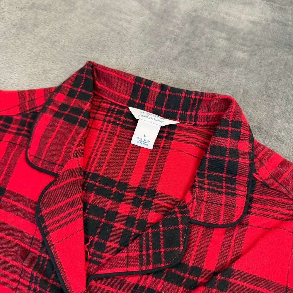 Sleep Sense Portuguese Flannel Pajama Top Womens Large Red Black Plaid Button